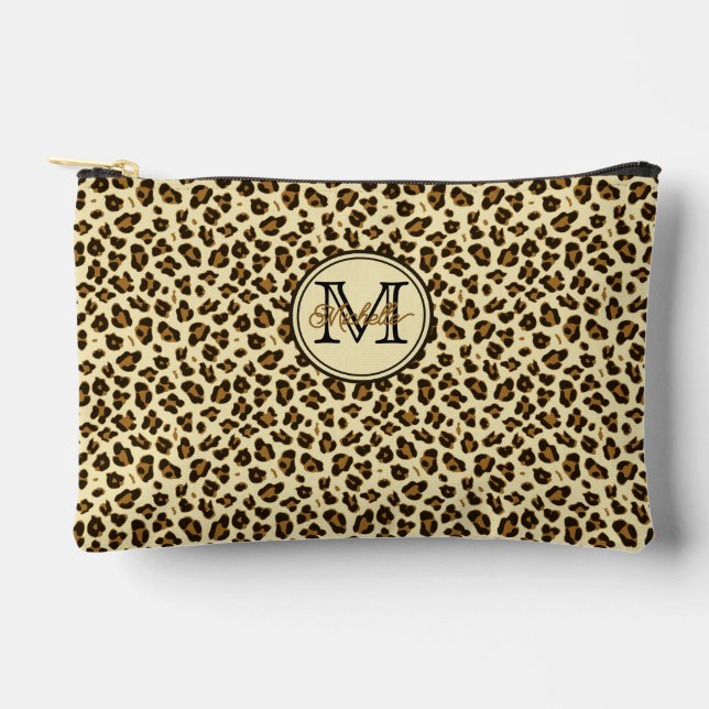 Cute Leopard Print Monogrammed Accessory Pouch (Front)