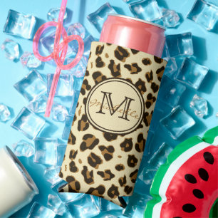 Cute Leopard Print   Monogrammed Can Cooler