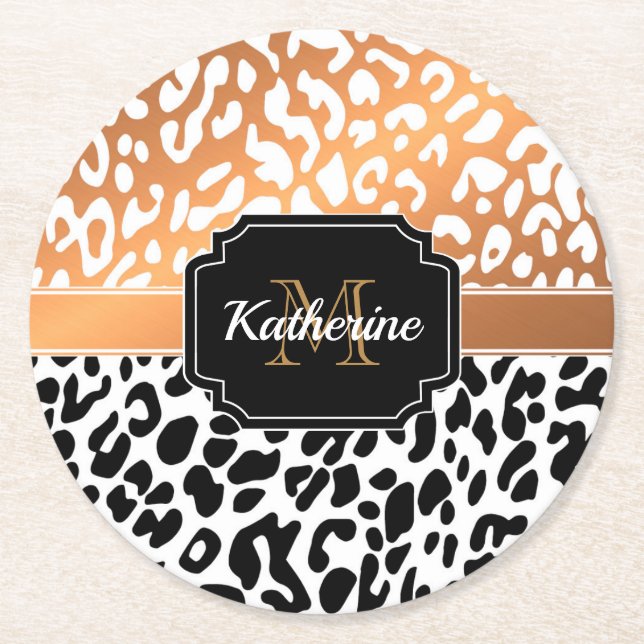 Cute Leopard Print Round Paper Coaster (Front)