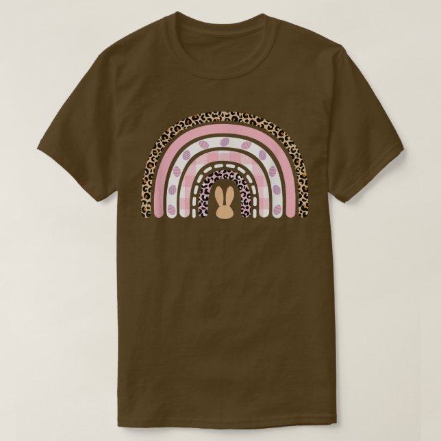 Cute Leopard Rainbow Easter Bunny Easter Eggs Happ T-Shirt (Design Front)