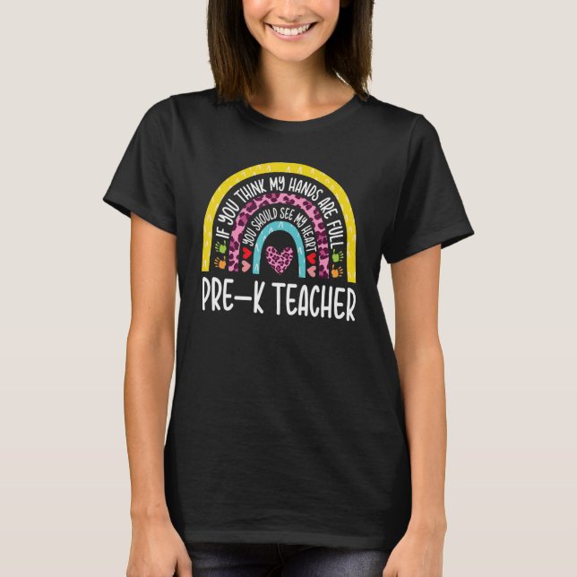 Cute Leopard Rainbow Pre K Teacher Preschool Appre T-Shirt (Front)