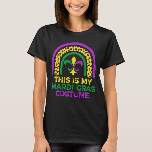Cute Leopard Rainbow This Is My Mardi Gras Costume T-Shirt (Front)