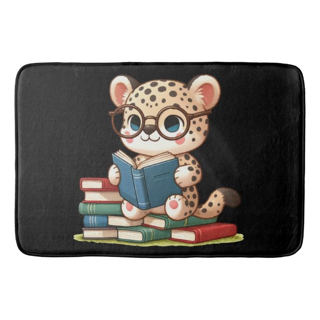 Cute Leopard Reading Bath Mat (Front)