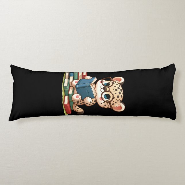 Cute Leopard Reading Body Pillow (Front)