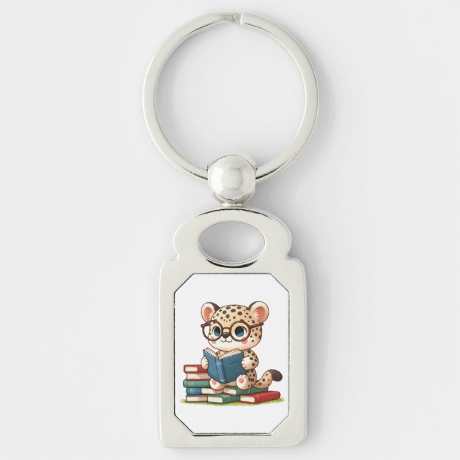 Cute Leopard Reading Keychain (Front)