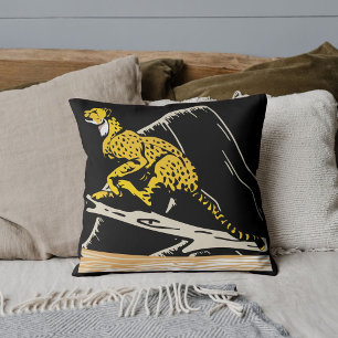 Cute Leopard Safari Wildlife Big Cat Black Custom Throw Pillow