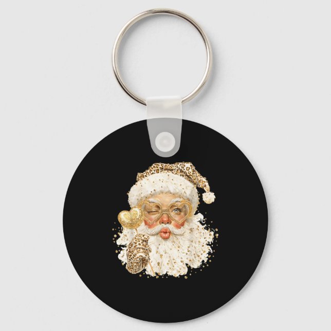 Cute Leopard Santa Claus Merry Christmas 2026 Prep Keychain (Front)