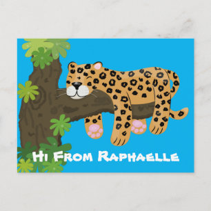 Cute leopard sleeping cartoon illustration postcard