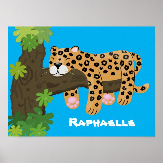 Cute leopard sleeping cartoon illustration poster (Front)