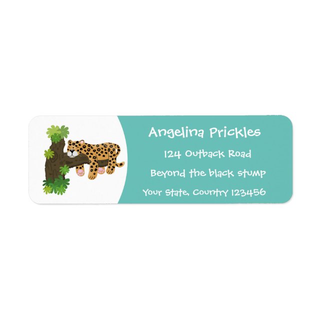Cute leopard sleeping in tree cartoon illustration (Front)
