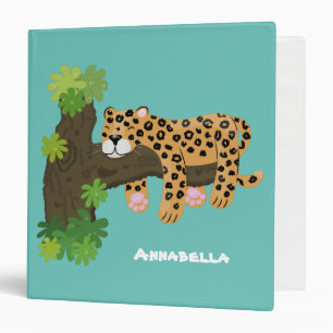 Cute leopard sleeping in tree cartoon illustration binder