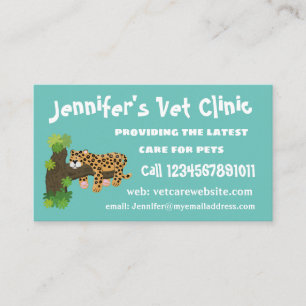Cute leopard sleeping in tree cartoon illustration business card