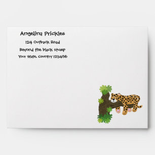 Cute leopard sleeping in tree cartoon illustration envelope