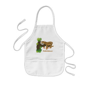Cute leopard sleeping in tree cartoon illustration kids apron