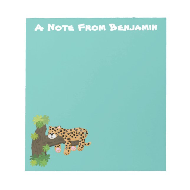 Cute leopard sleeping in tree cartoon illustration notepad (Front)