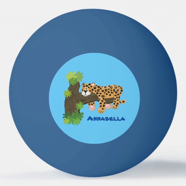 Cute leopard sleeping in tree cartoon illustration ping pong ball (Front)