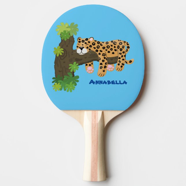 Cute leopard sleeping in tree cartoon illustration ping pong paddle (Front)