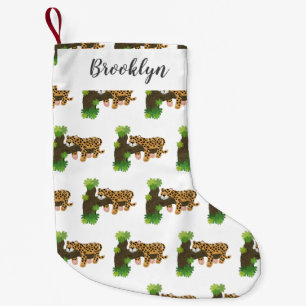 Cute leopard sleeping in tree cartoon illustration small christmas stocking