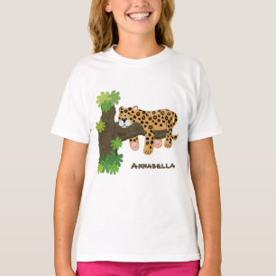 Cute leopard sleeping in tree cartoon illustration T-Shirt