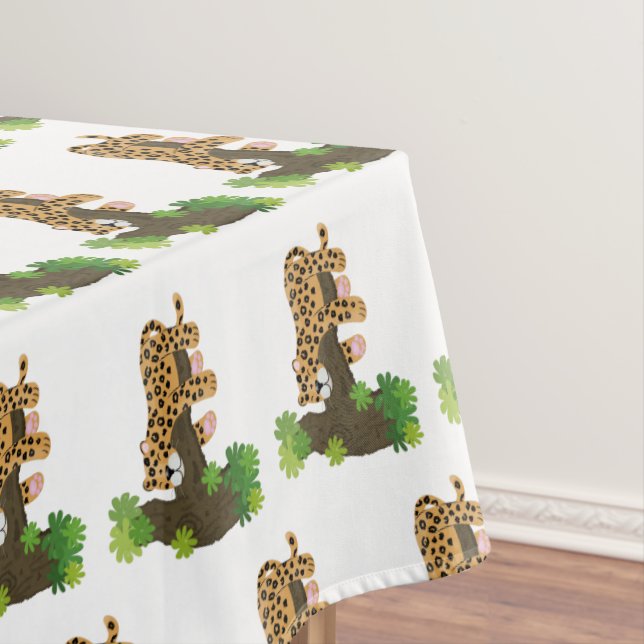 Cute leopard sleeping in tree cartoon illustration tablecloth (In Situ)