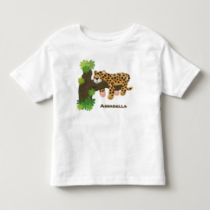 Cute leopard sleeping in tree cartoon illustration toddler t-shirt