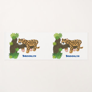 Cute leopard sleeping in tree cartoon illustration yoga mat