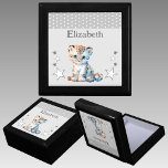 Cute leopard stars add name grey keepsake gift box<br><div class="desc">Keepsake Gift Box for children.
Personalize with a name.
Featuring a cute leopard,  polka dots and stars with the colours grey and white.</div>