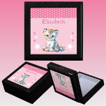 Cute leopard stars add name pink keepsake gift box<br><div class="desc">Keepsake Gift Box for children.
Personalize with a name.
Featuring a cute leopard,  polka dots and stars with the colours pink and white.</div>