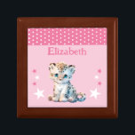 Cute leopard stars add name pink keepsake gift box<br><div class="desc">Keepsake Gift Box for children.
Personalize with a name.
Featuring a cute leopard,  polka dots and stars with the colours pink and white.</div>