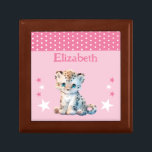 Cute leopard stars add name pink keepsake gift box<br><div class="desc">Keepsake Gift Box for children.
Personalize with a name.
Featuring a cute leopard,  polka dots and stars with the colours pink and white.</div>