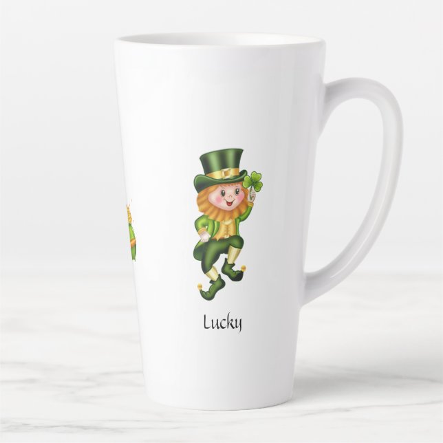 Cute leprechaun, calligraphy & pot of gold latte mug (Right)