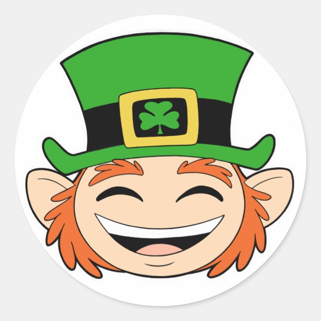 Cute Leprechaun Face Classic Round Sticker (Front)