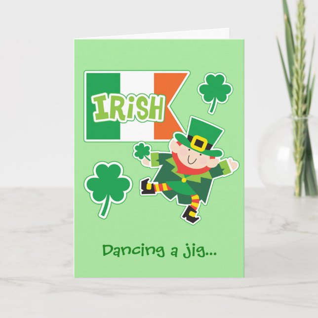 Cute Leprechaun Jig St Patrick's Day Card (Front)