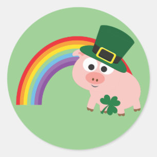 Cute Leprechaun Pig Classic Round Sticker