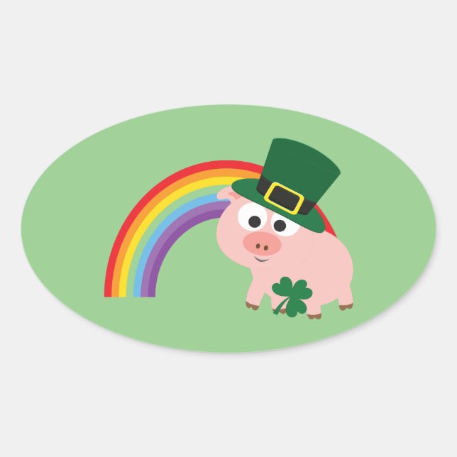 Cute Leprechaun Pig Oval Sticker (Front)