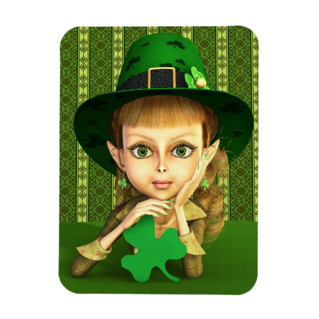 Cute Leprechaun Shamrock fille Flexi Magnets (Vertical)