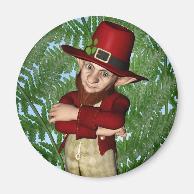 Cute Leprechaun Shamrock Irish Folklore Art Magnet (Front)