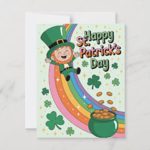 Cute Leprechaun with Rainbow St. Patrick's Day Holiday Card