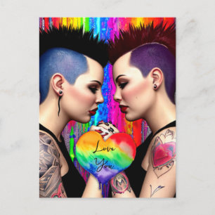 Cute Lesbian Couple Rainbow Art Love You Postcard