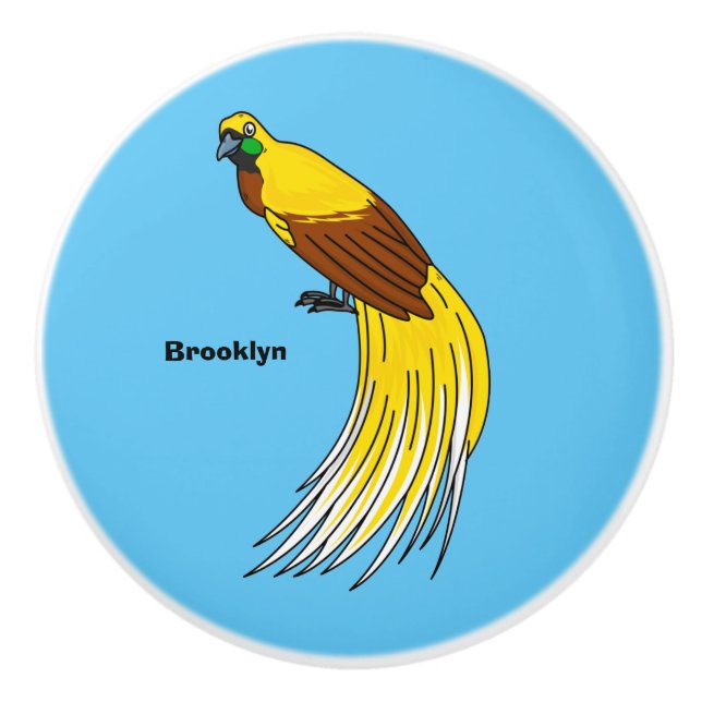 Cute lesser bird of paradise illustration ceramic knob (Front)