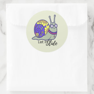 Cute Let It Slide Snail Sticker – Whimsical Round