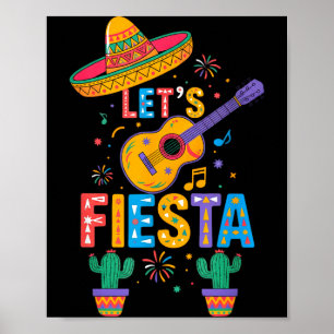 Cute let's fiesta cactus guitar mexican party cinc poster