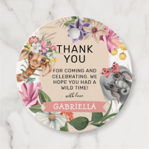 Cute Let's Get Wild Pink Jungle Birthday Thank You Favour Tags