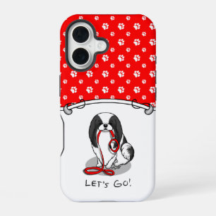 Cute Let's Go! Japanese Chin Dog (black & white 1) iPhone 16 Case