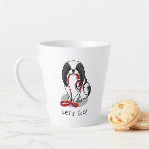Cute Let's Go! Japanese Chin Dog (black & white 1) Latte Mug