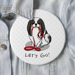 Cute Let's Go! Japanese Chin Dog (tri-color 1) 6 Inch Round Button