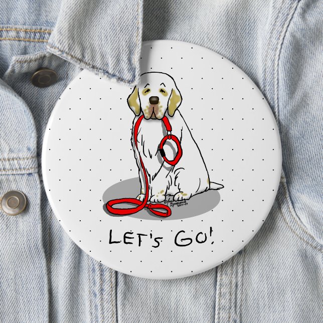 Cute Let's Go! Walk Clumber Spaniel Dog (lemon 1) 6 Inch Round Button (In Situ)