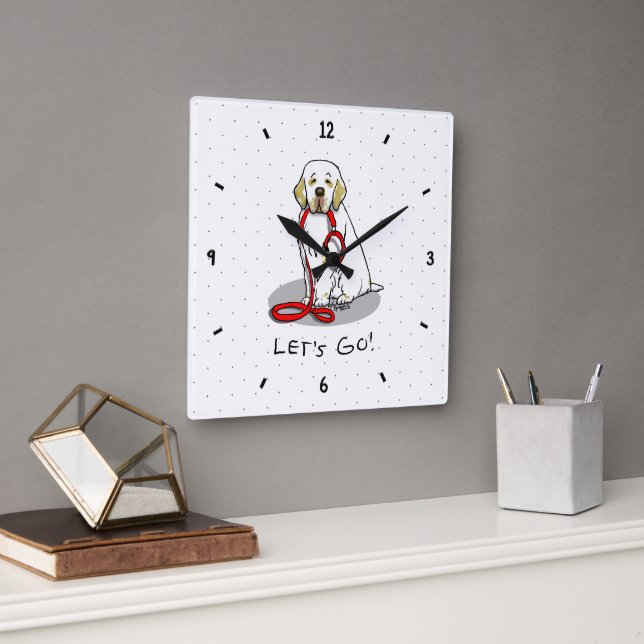 Cute Let's Go! Walk Clumber Spaniel Dog (lemon 1) Square Wall Clock (Office)