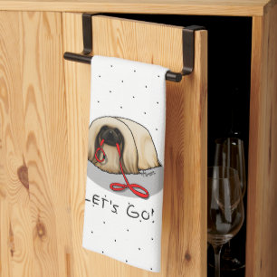 Cute Let's Go! Walk Pekingese Dog (brown masked) Kitchen Towel