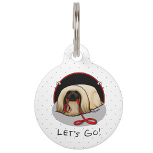 Cute Let's Go! Walk Pekingese Dog (brown masked) Pet Tag